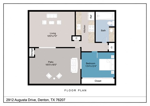 Floor plan for 1 bed, 1 bath, 711 sqft